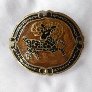 Vintage Ram Brass and Enamel Belt Buckle India